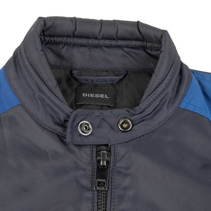 Diesel Navy Blue & Electric Blue Chevron Nylon Biker Jacket