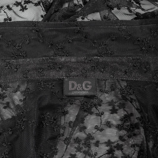 Dolce & Gabbana Black Sheer Floral Embroidered Lace Blouse