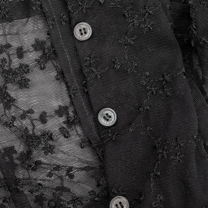 Dolce & Gabbana Black Sheer Floral Embroidered Lace Blouse
