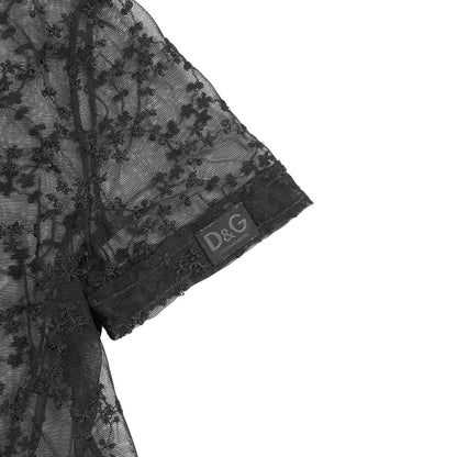 Dolce & Gabbana Black Sheer Floral Embroidered Lace Blouse