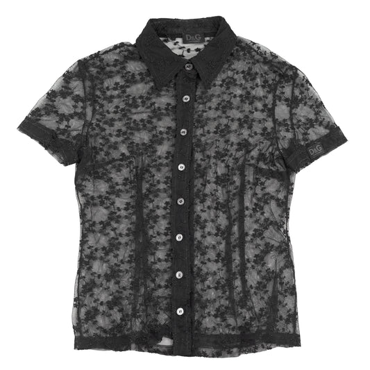 Dolce & Gabbana Black Sheer Floral Embroidered Lace Blouse