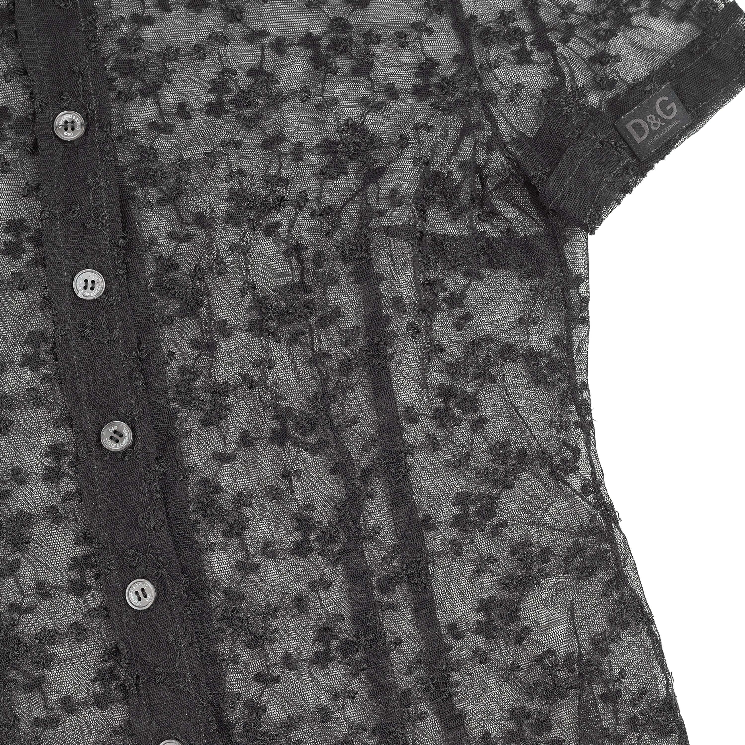 Dolce & Gabbana Black Sheer Floral Embroidered Lace Blouse