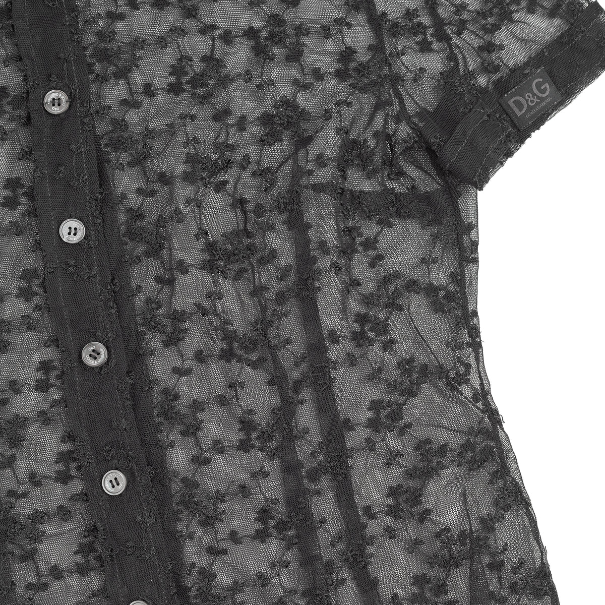Dolce & Gabbana Black Sheer Floral Embroidered Lace Blouse