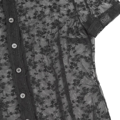 Dolce & Gabbana Black Sheer Floral Embroidered Lace Blouse
