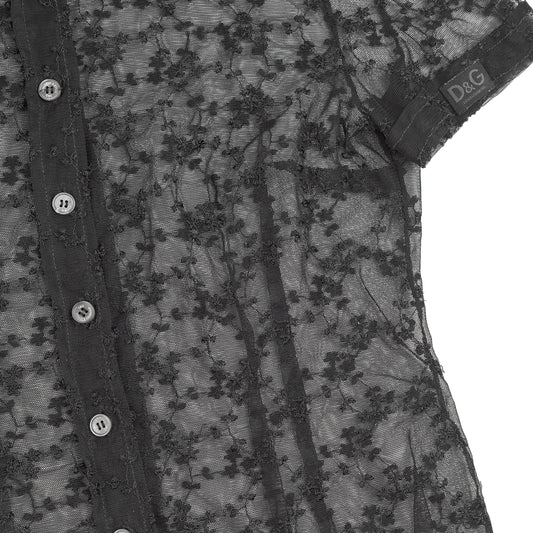 Dolce & Gabbana Black Sheer Floral Embroidered Lace Blouse