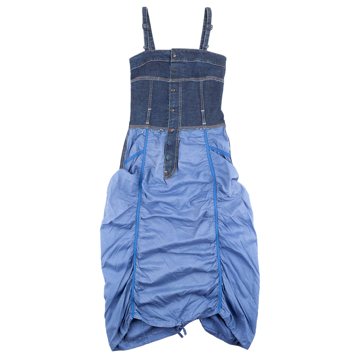 Marithé François Girbaud Denim & Ruched Blue Dress