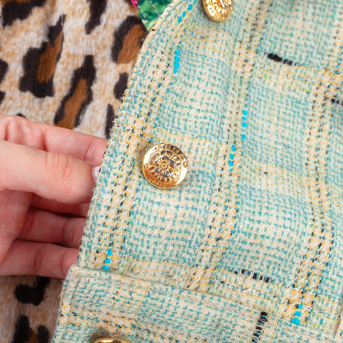 Kenzo Jeans Pastel Blue Tweed Jacket & Pleated Mini Skirt Set