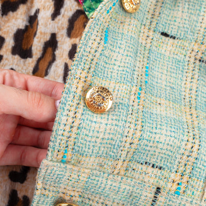 Kenzo Jeans Pastel Blue Tweed Jacket & Pleated Mini Skirt Set