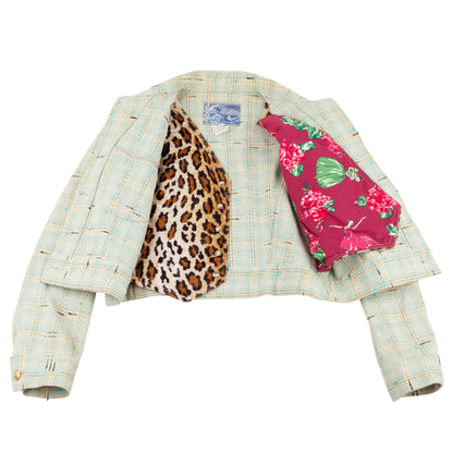 Kenzo Jeans Pastel Blue Tweed Jacket & Pleated Mini Skirt Set