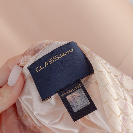 Roberto Cavalli Class Vintage Lace V Neck Pink Rose Maxi Dress (XL)