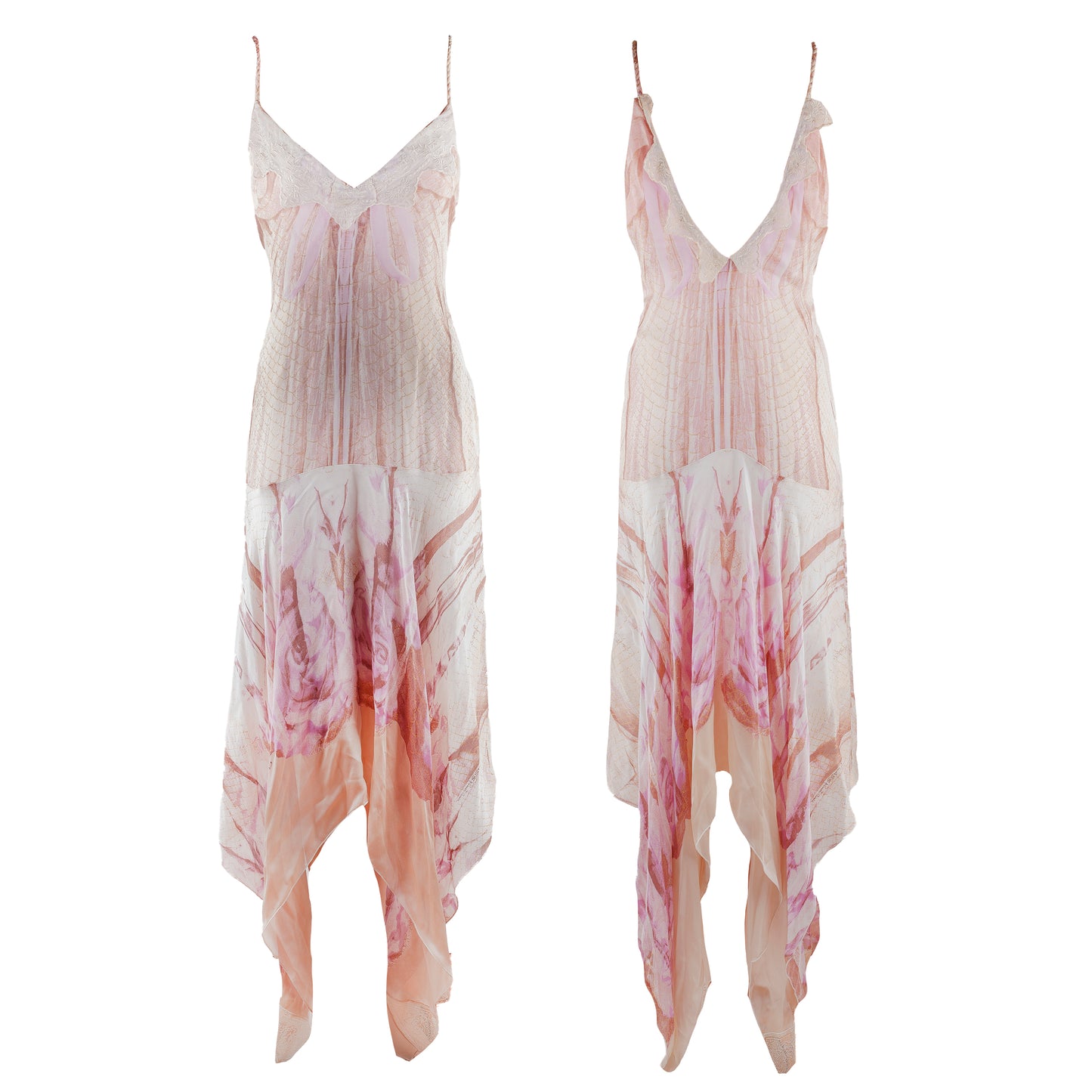 Roberto Cavalli Class Vintage Lace V Neck Pink Rose Maxi Dress (XL)