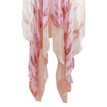 Roberto Cavalli Class Vintage Lace V Neck Pink Rose Maxi Dress (XL)  