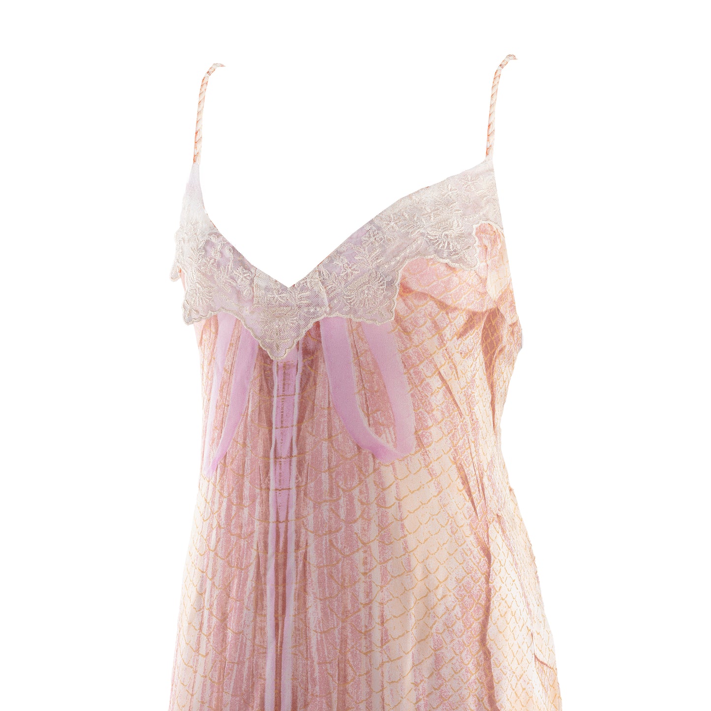 Roberto Cavalli Class Vintage Lace V Neck Pink Rose Maxi Dress (XL)
