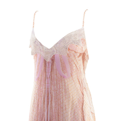 Roberto Cavalli Class Vintage Lace V Neck Pink Rose Maxi Dress (XL)  