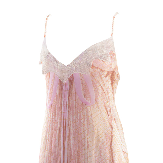 Roberto Cavalli Class Vintage Lace V Neck Pink Rose Maxi Dress (XL)