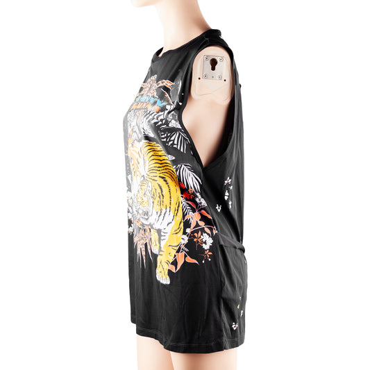 Diesel Oriental Print Black Printed Tank Top (XL)