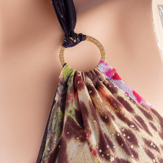 Roberto Cavalli Class 2002 Vintage Polyamide Mesh Floral Cheetah Midi Dress (M)