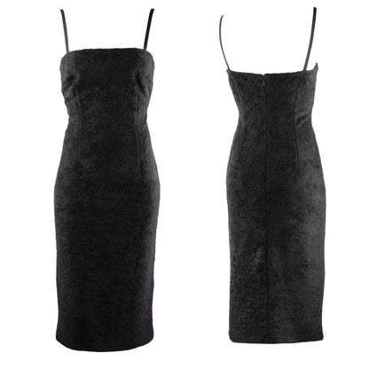 Dolce & Gabbana Vintage Fluffy Fur Black Bodycon Midi Dress (S)