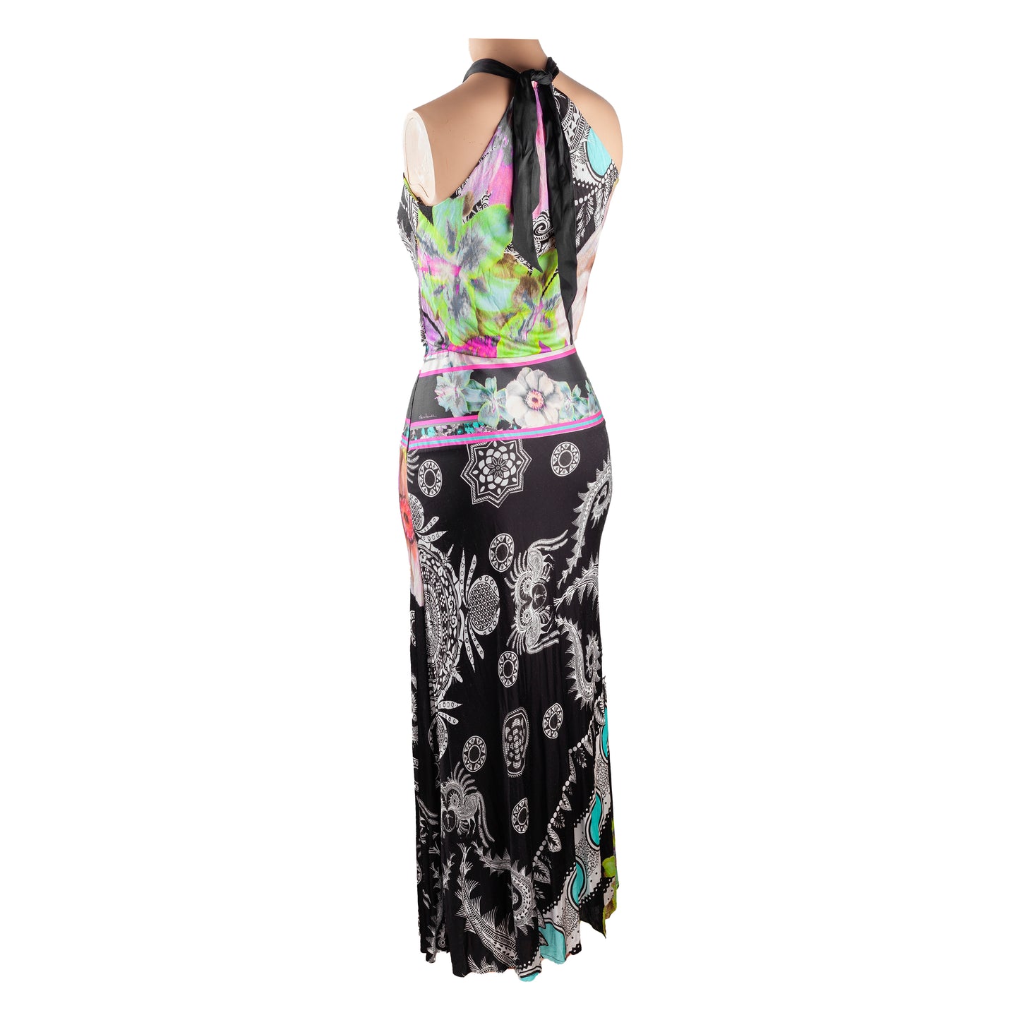 Roberto Cavalli Class Vintage Floral Flowy Halter Maxi Dress (S)