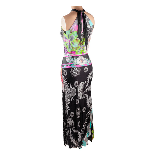 Roberto Cavalli Class Vintage Floral Flowy Halter Maxi Dress (S)