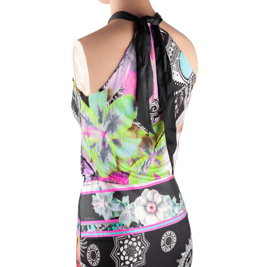 Roberto Cavalli Class Vintage Floral Flowy Halter Maxi Dress (S)