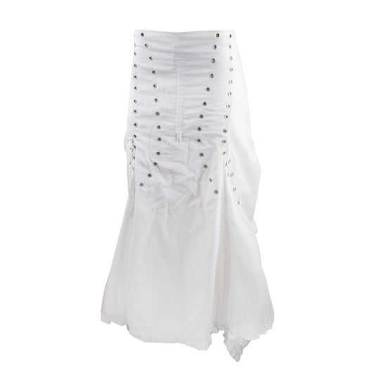 Marithé François Girbaud Vintage White Ivory Corset Eyelets Medieval Maxi Skirt (XL)