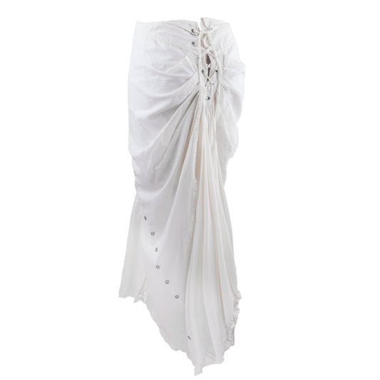 Marithé François Girbaud Vintage White Ivory Corset Eyelets Medieval Maxi Skirt (XL)