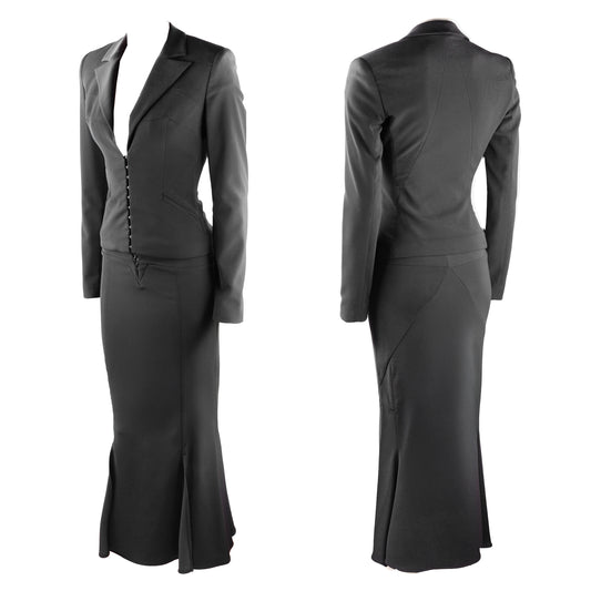 Versace Jeans Couture Vintage Black Corset Blazer Jacket & Skirt Set (S)