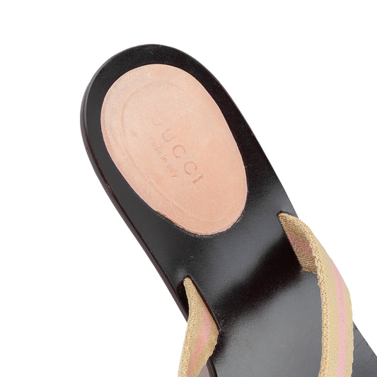 Gucci Brown Interlocking G Logo Pink Canvas Vintage Thong Heel Sandals (40 IT/41 EU)