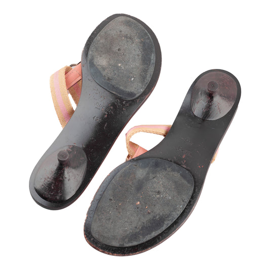 Gucci Brown Interlocking G Logo Pink Canvas Vintage Thong Heel Sandals (40 IT/41 EU)