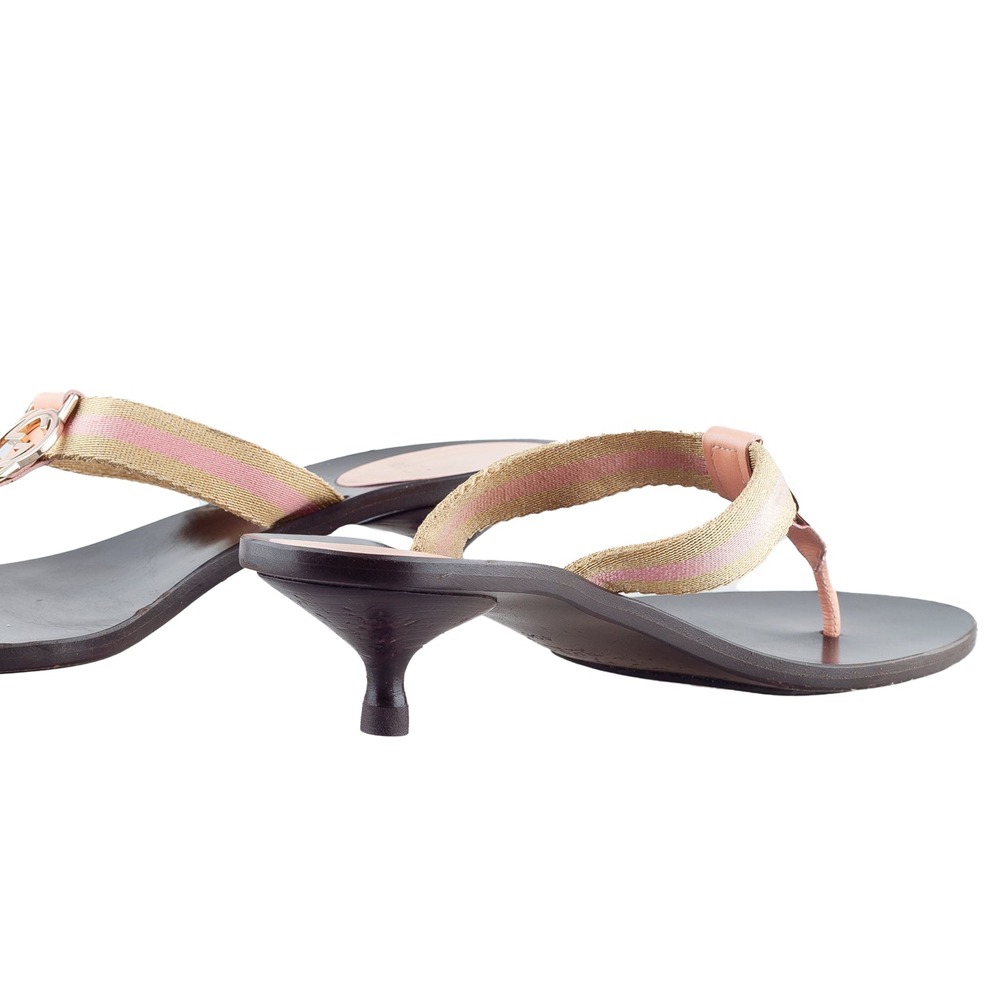Gucci Brown Interlocking G Logo Pink Canvas Vintage Thong Heel Sandals (40 IT/41 EU)