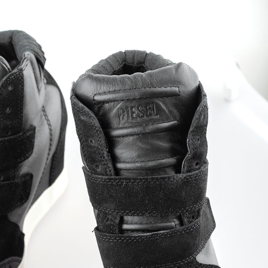 Diesel Black Leather Vintage Wedge Sneakers (37 EU)