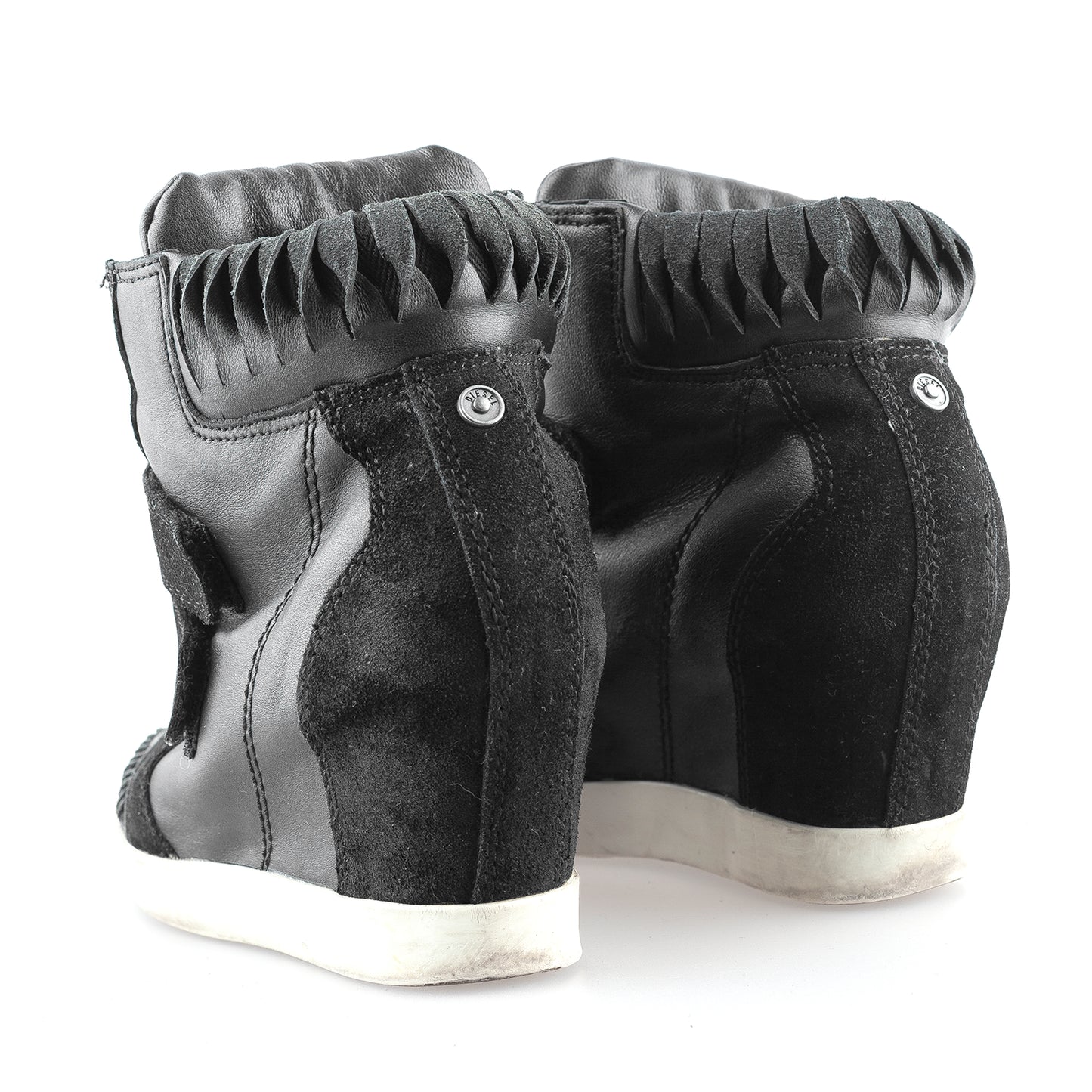 Diesel Black Leather Vintage Wedge Sneakers (37 EU)