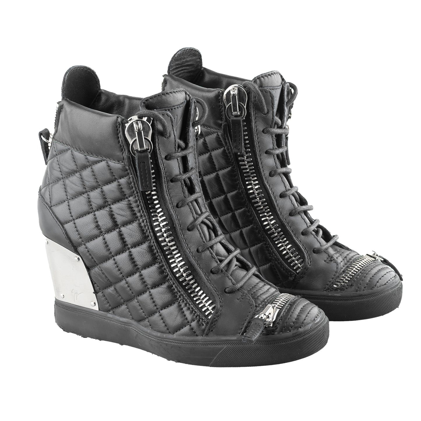 Giuseppe Zanotti Black Quilted Leather Wedge Sneakers (38 EU)
