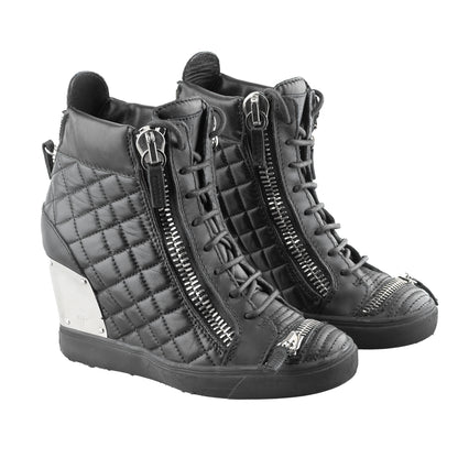Giuseppe Zanotti Black Quilted Leather Wedge Sneakers (38 EU)