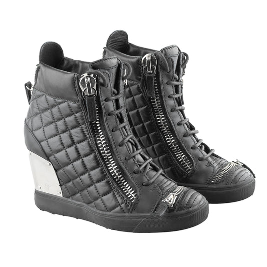 Giuseppe Zanotti Black Quilted Leather Wedge Sneakers (38 EU)