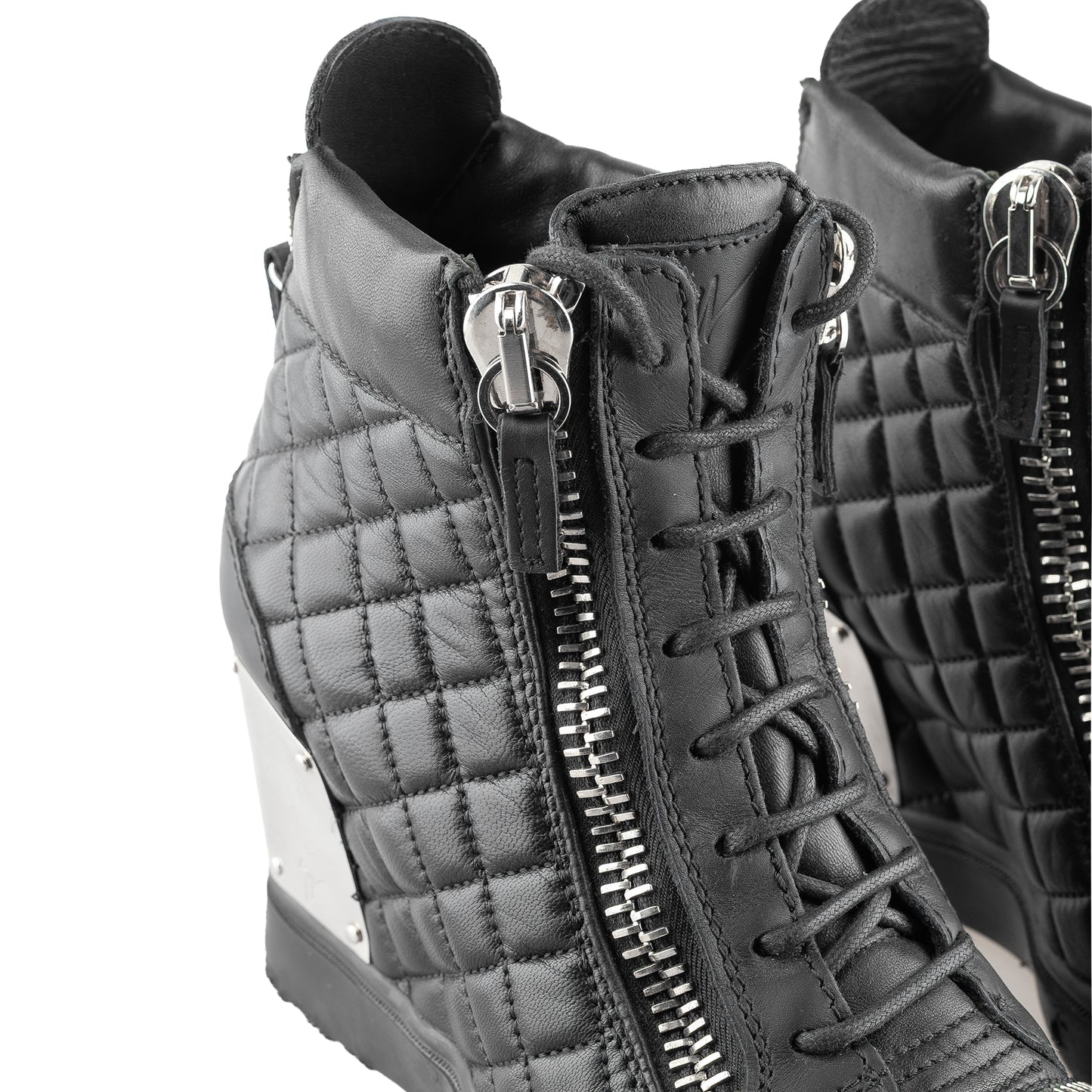 Giuseppe Zanotti Black Quilted Leather Wedge Sneakers (38 EU)