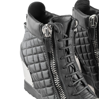 Giuseppe Zanotti Black Quilted Leather Wedge Sneakers (38 EU)
