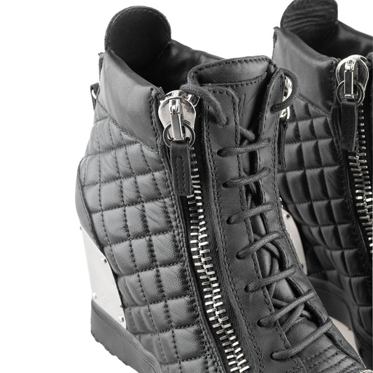 Giuseppe Zanotti Black Quilted Leather Wedge Sneakers (38 EU)