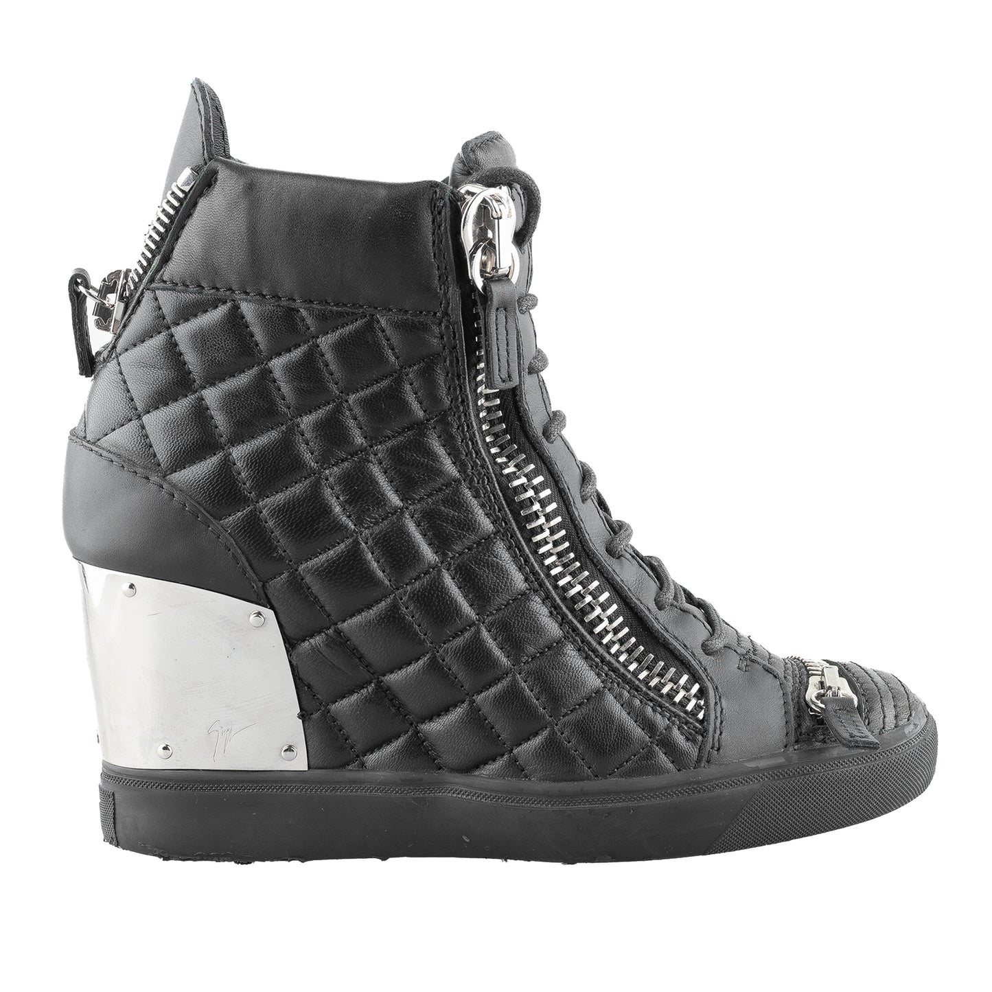 Giuseppe Zanotti Black Quilted Leather Wedge Sneakers (38 EU)