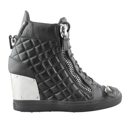 Giuseppe Zanotti Black Quilted Leather Wedge Sneakers (38 EU)