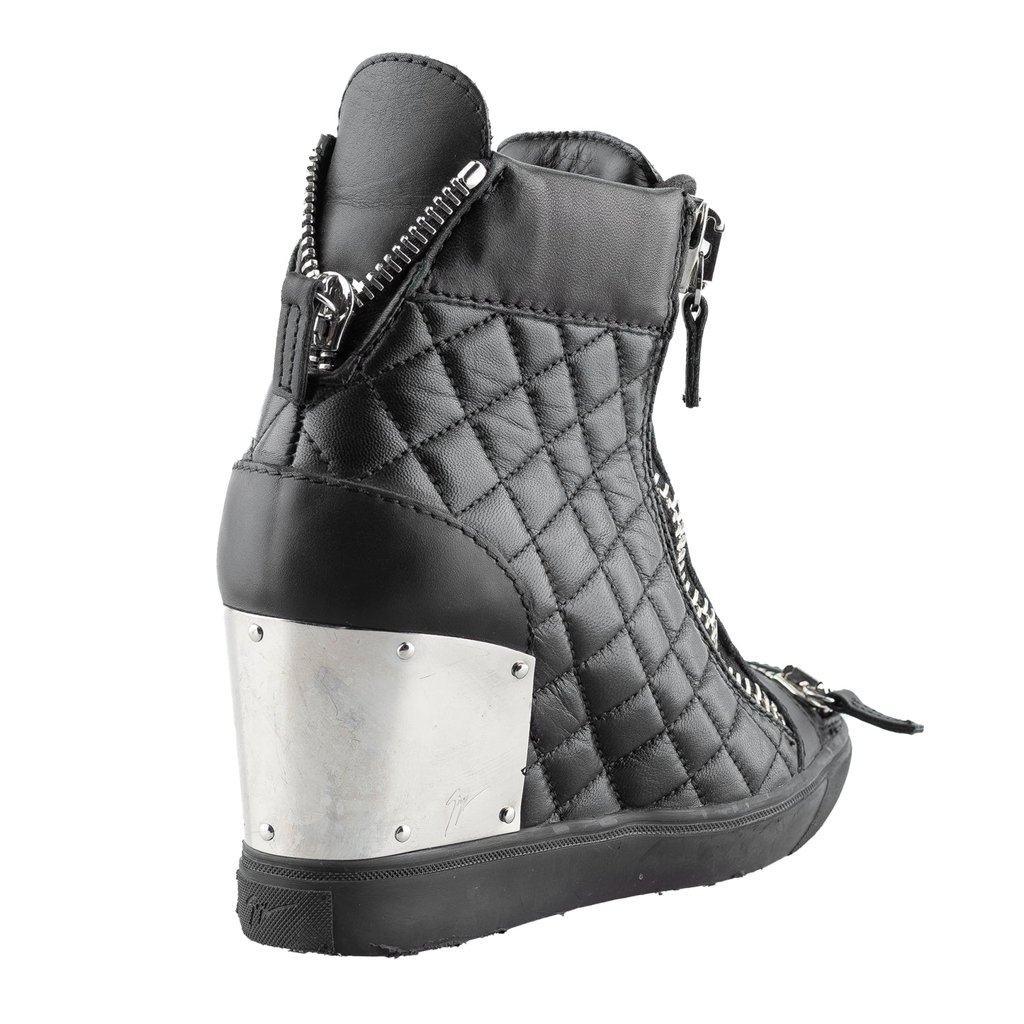 Giuseppe Zanotti Black Quilted Leather Wedge Sneakers (38 EU)