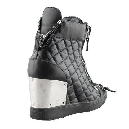 Giuseppe Zanotti Black Quilted Leather Wedge Sneakers (38 EU)
