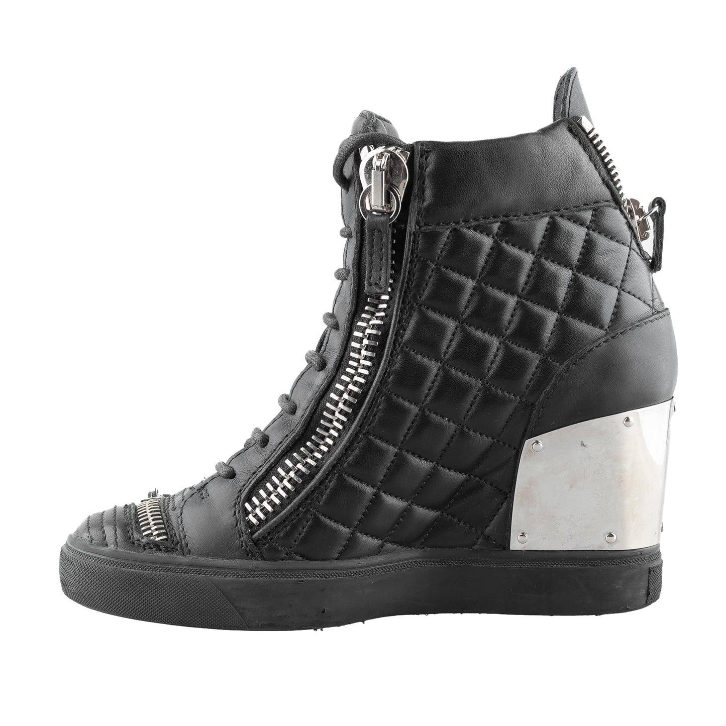 Giuseppe Zanotti Black Quilted Leather Wedge Sneakers (38 EU)