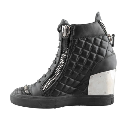 Giuseppe Zanotti Black Quilted Leather Wedge Sneakers (38 EU)