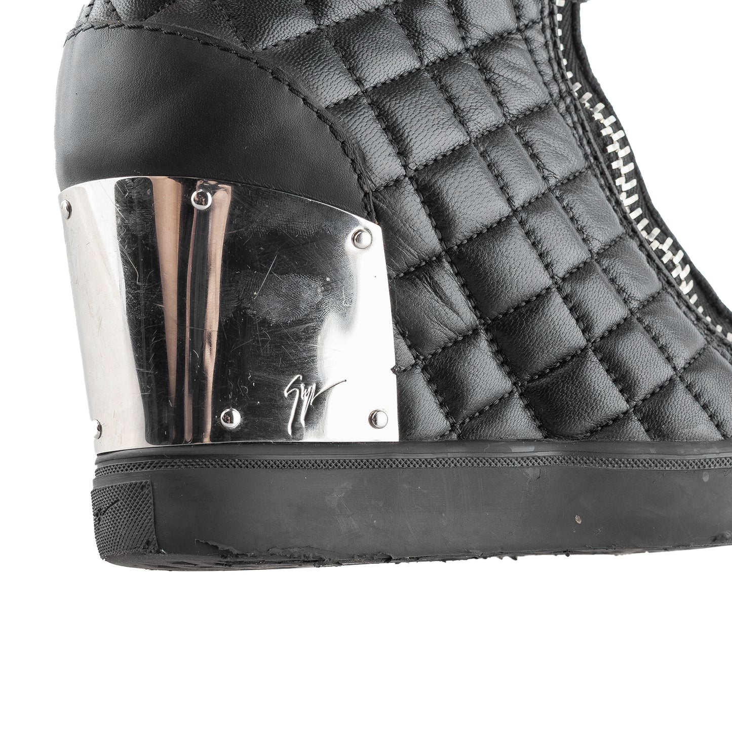 Giuseppe Zanotti Black Quilted Leather Wedge Sneakers (38 EU)