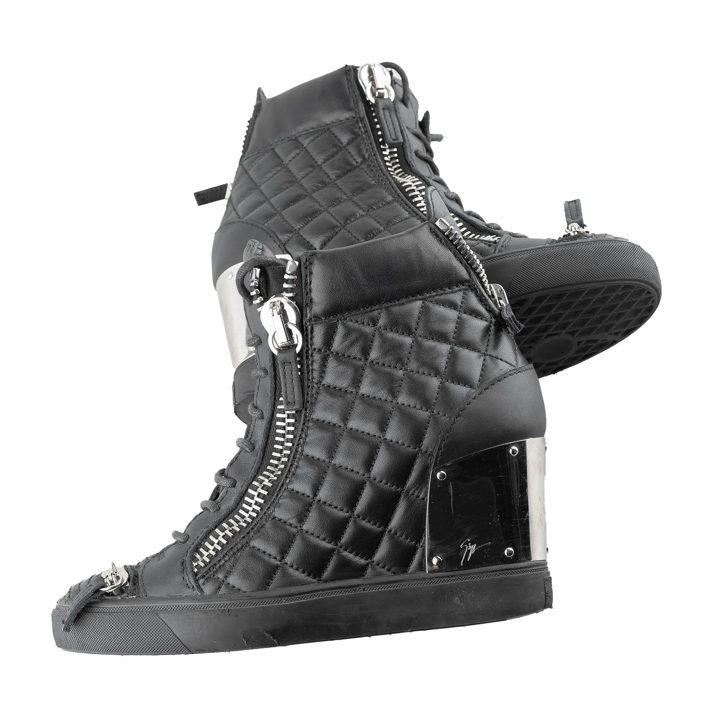 Giuseppe Zanotti Black Quilted Leather Wedge Sneakers (38 EU)