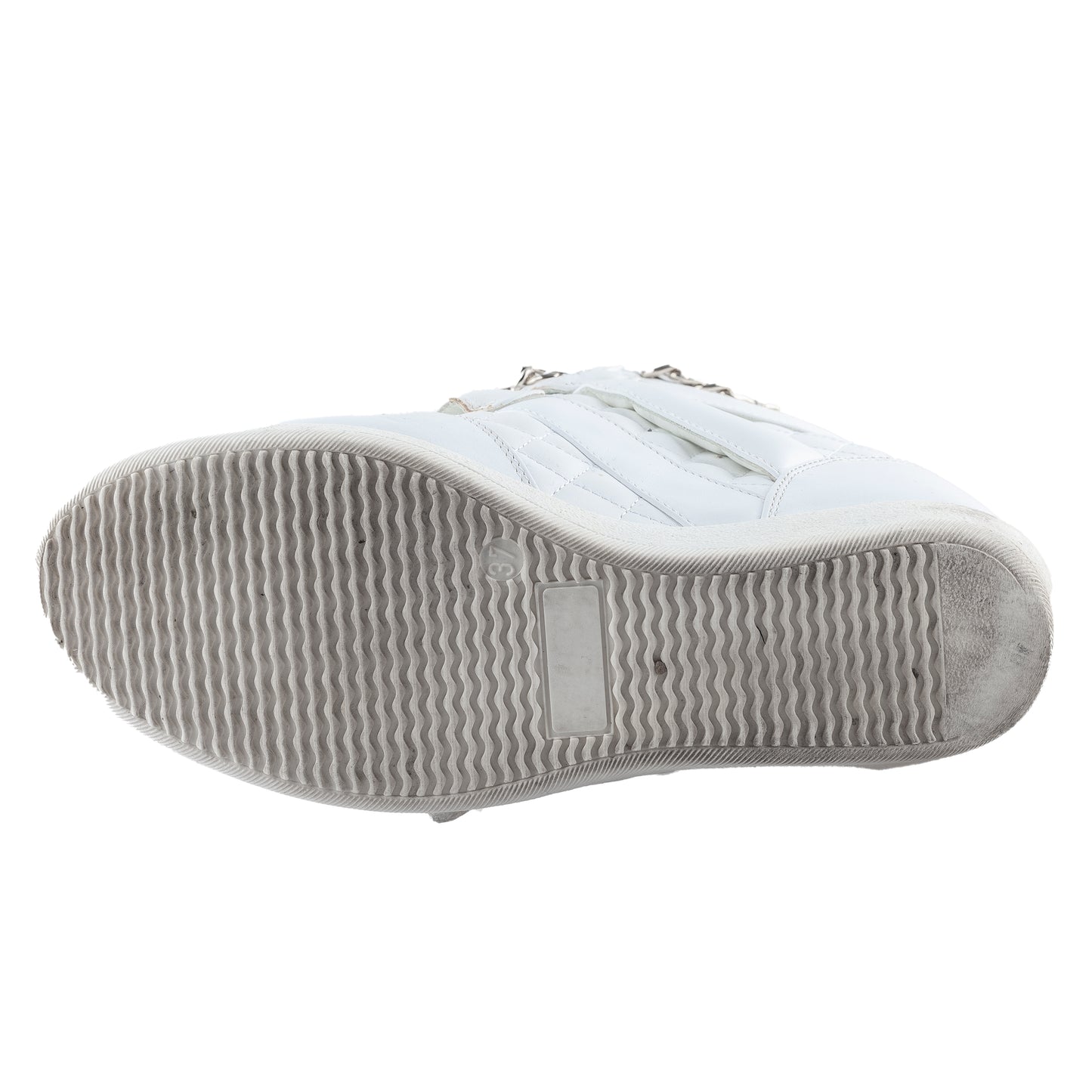 Philipp Plein White Wedge Chain Quilted Skull Sneakers (37 IT/38 EU)