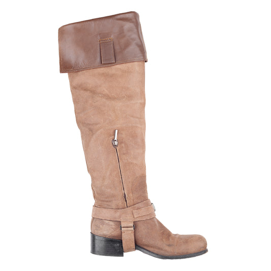 Christian Dior Vintage Musketeer Over The Knee Brown Leather Boots (37,5 EU)