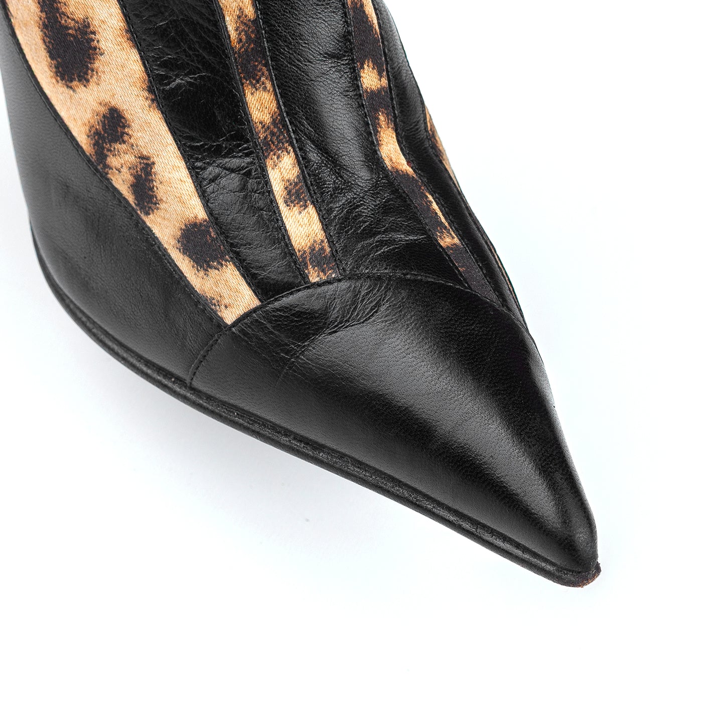 Roberto Cavalli 2002 Vintage Cheetah/Black Pointed Toe High Knee Boots (38,5 EU)